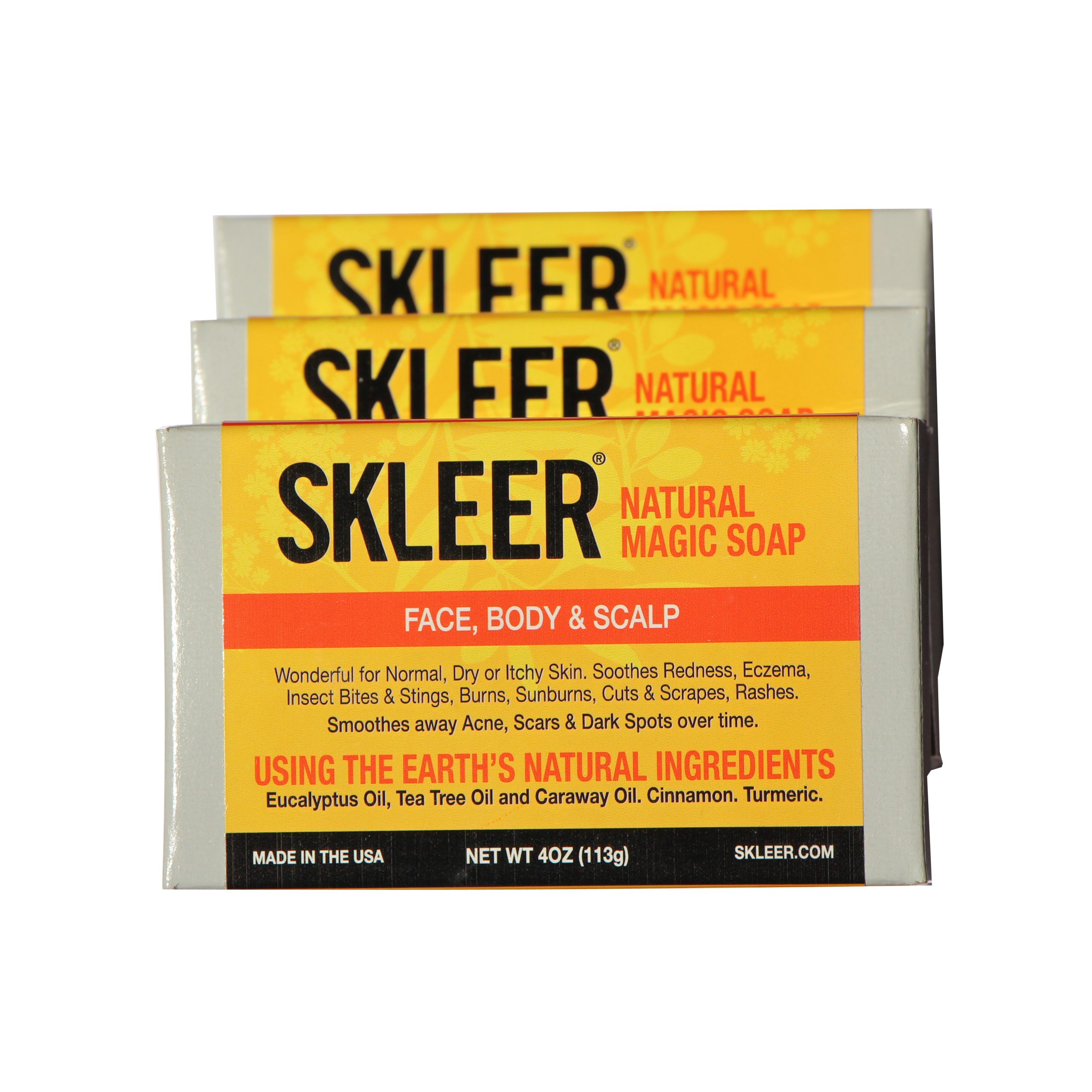 SKLEER – Natural Magic Soap –  Bargain Pack of 3 x 4oz/113g