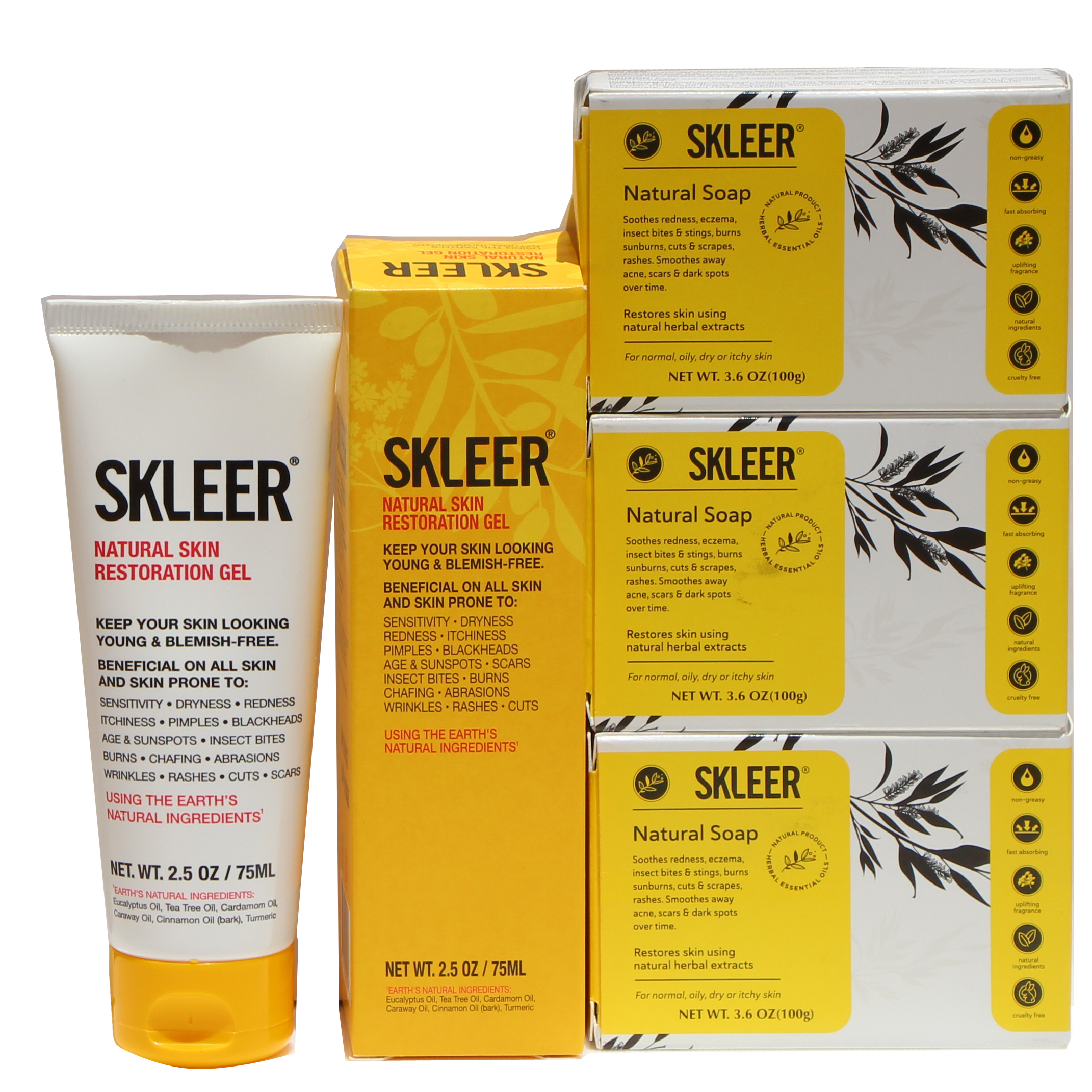 SKLEER – Combo Pack – 75ml/2.5oz + Soap x3