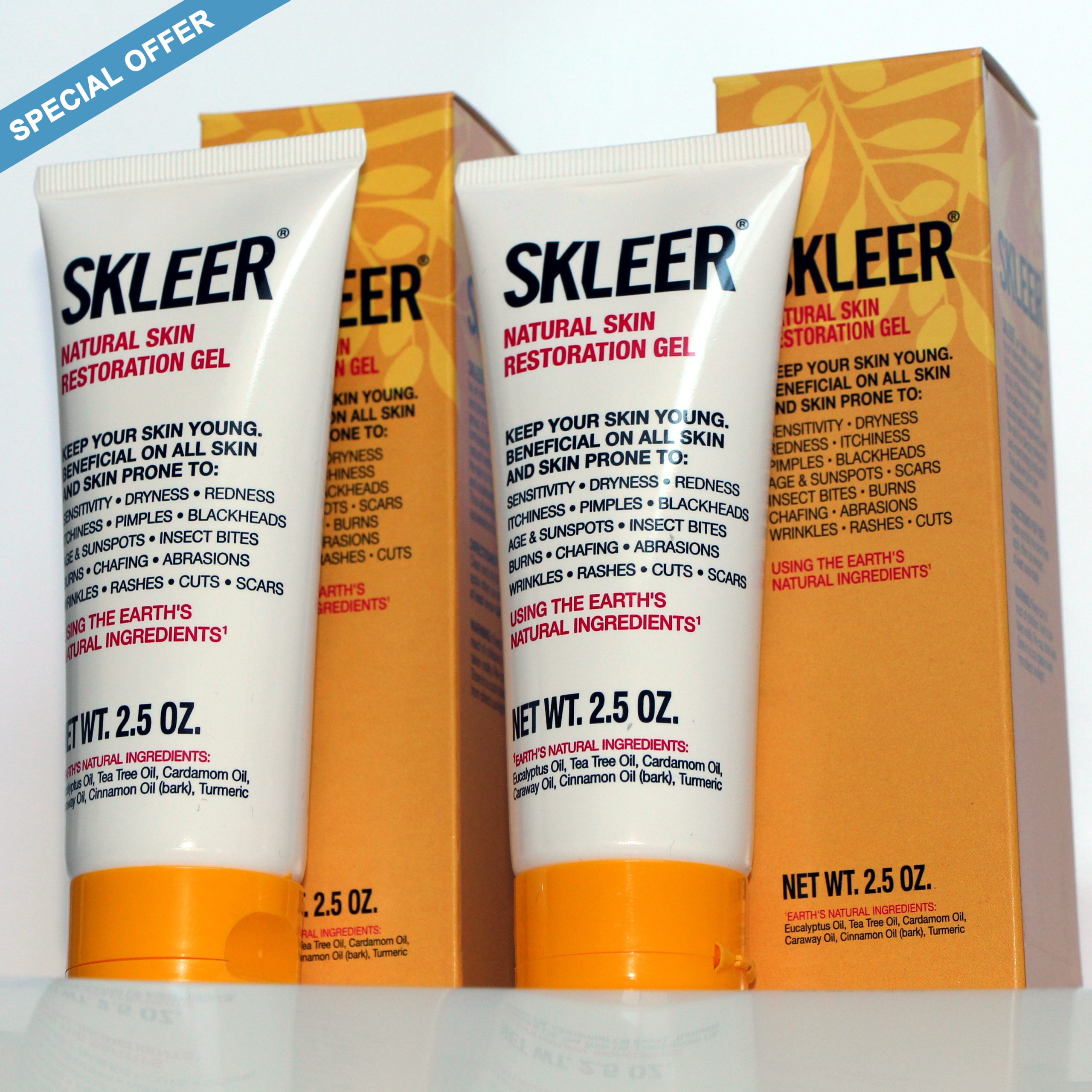 SKLEER – Natural Skin Restoration Gel – 75ml/2.5oz x2