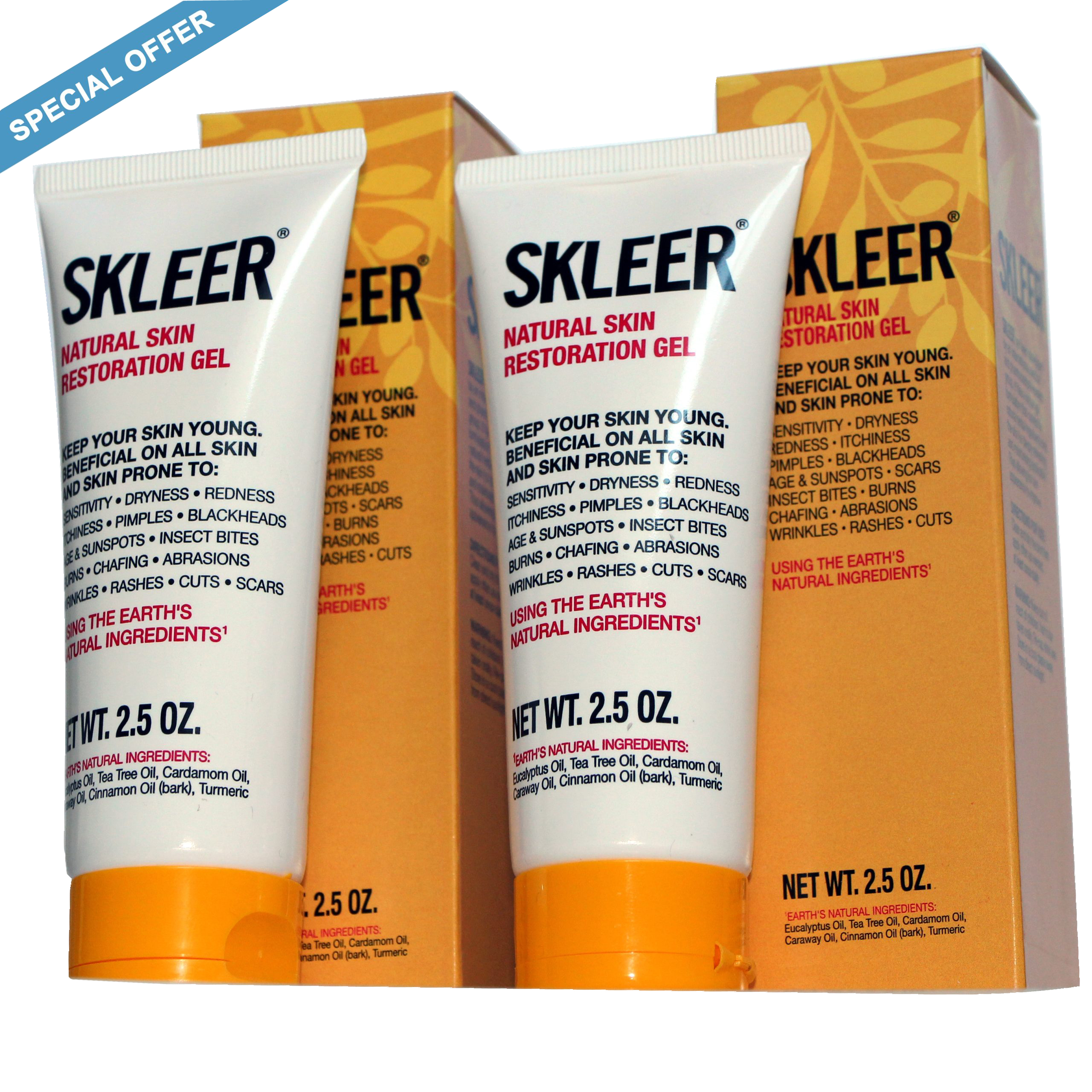 SKLEER – Natural Skin Restoration Gel – 75ml x2