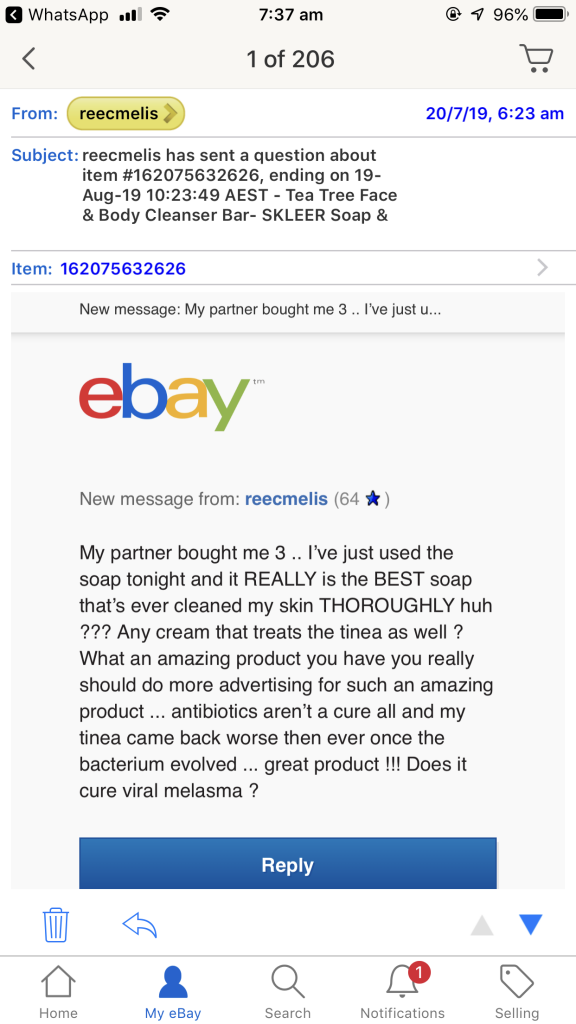 Ebay Testimonial on SKLEER Soap