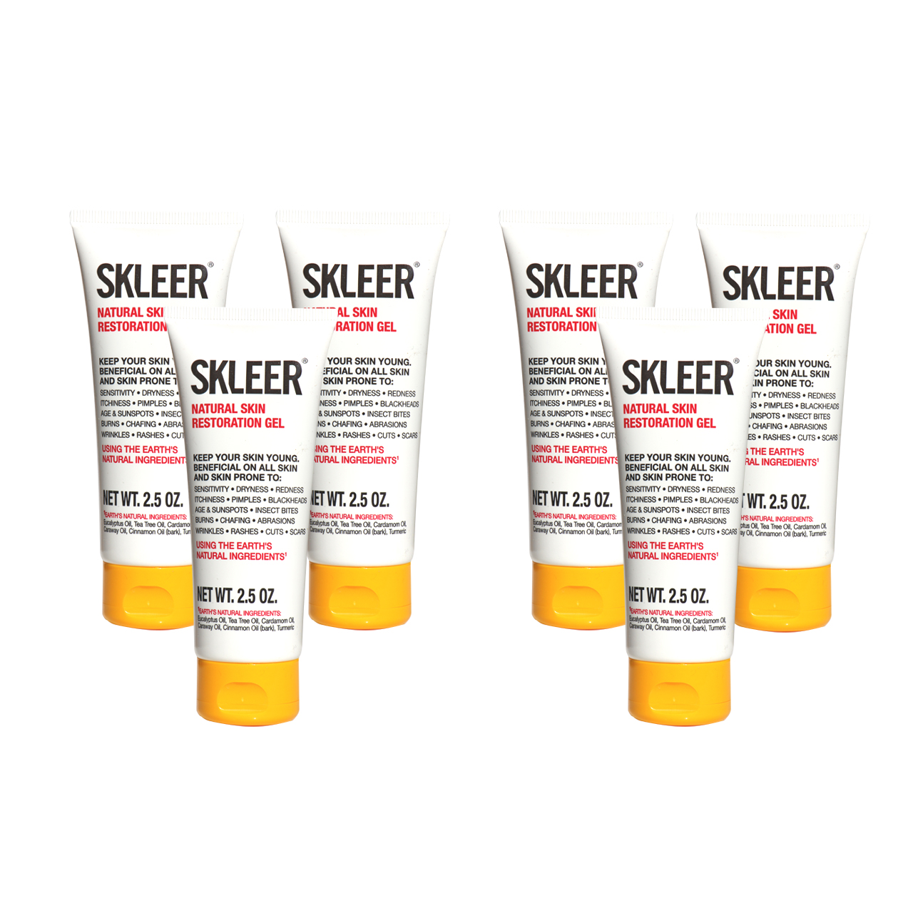 SKLEER – Natural Skin Restoration Gel – 75ml/2.5oz x6
